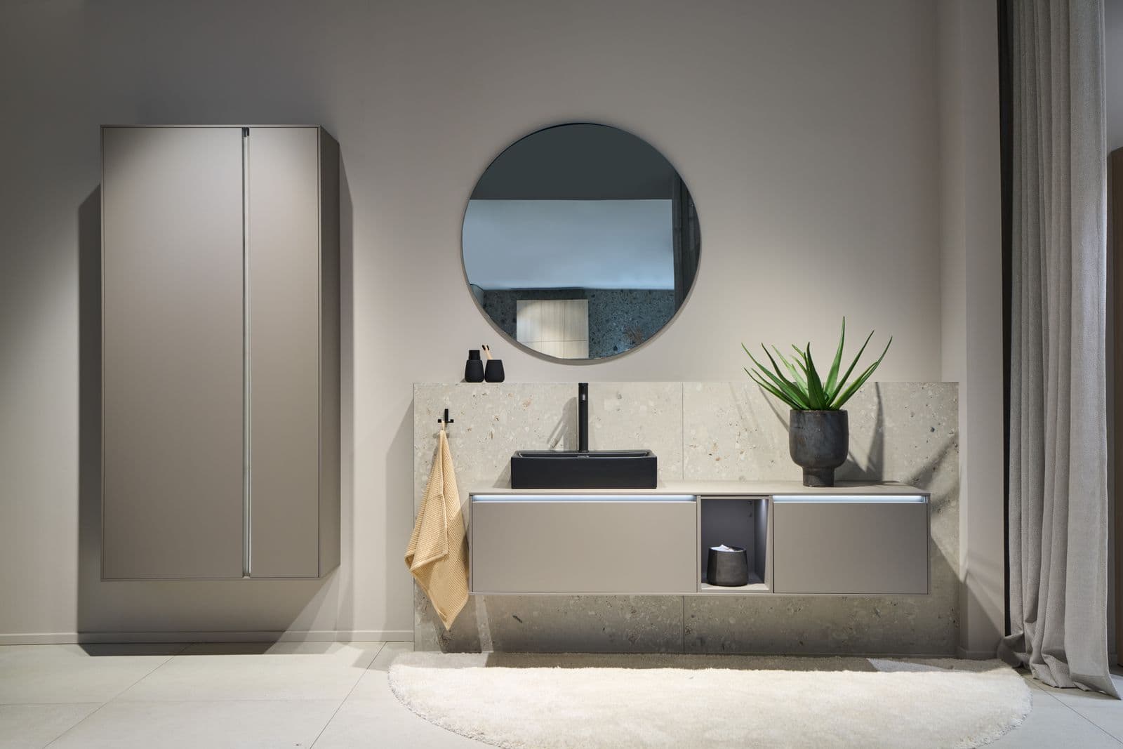 Bespoke bathroom vanity with coordinated accessories