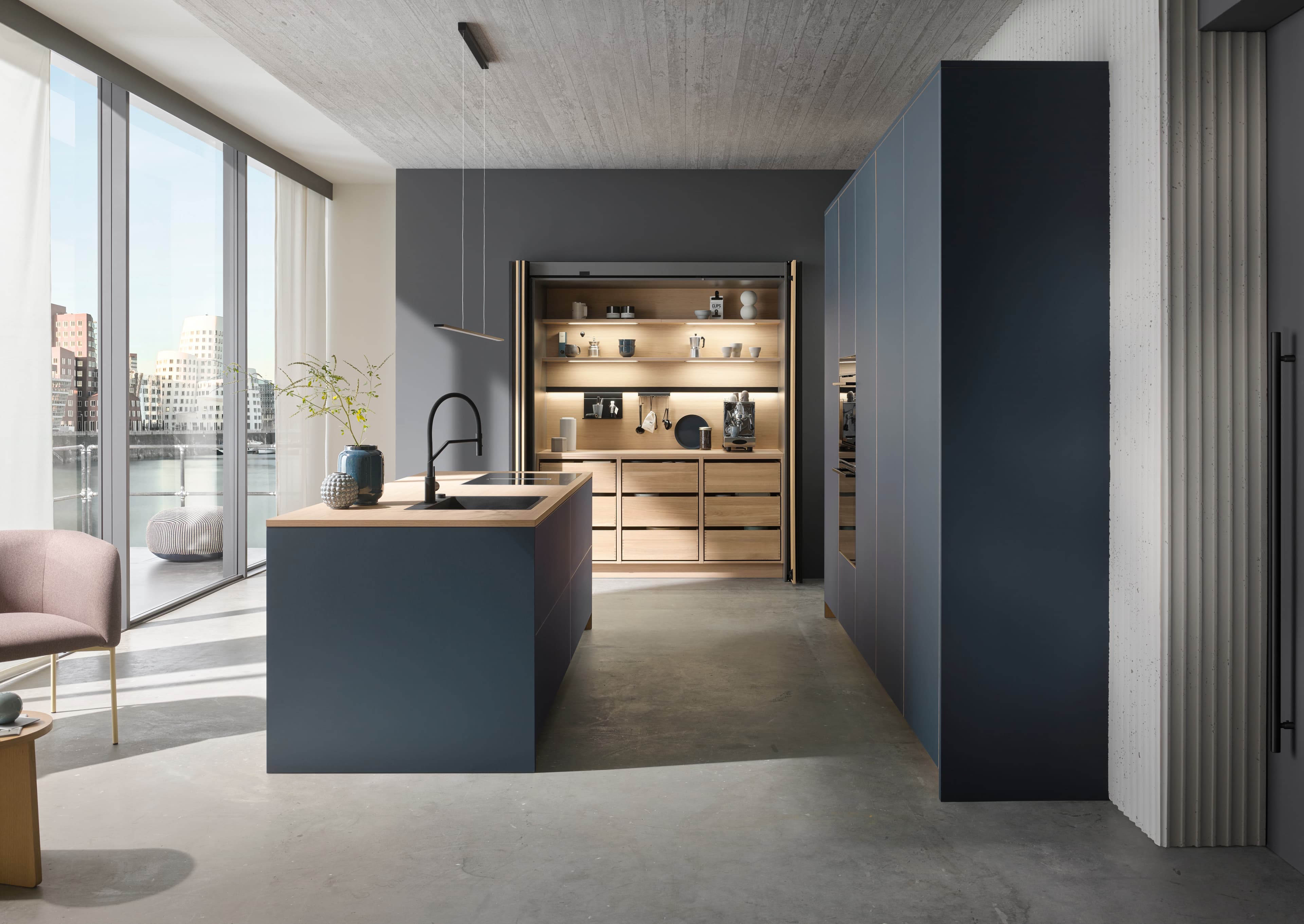 Pocket door kitchen feature