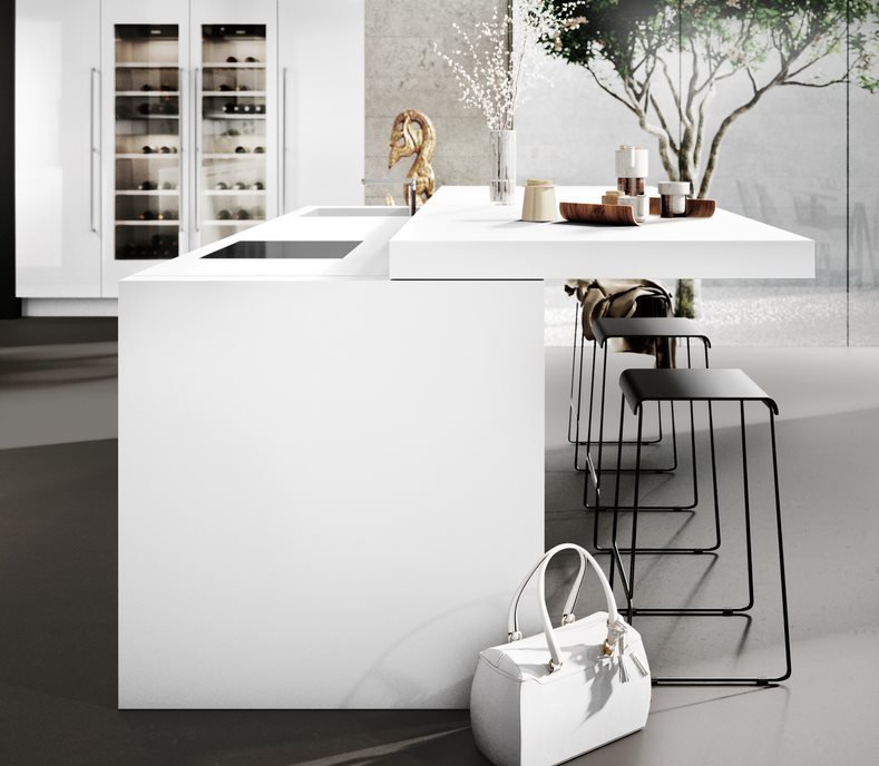 SilentMove sliding worktop extended from the cabinetry