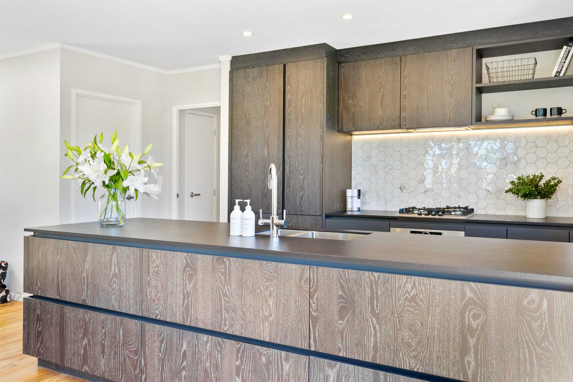 Factory-assembled kitchen cabinetry