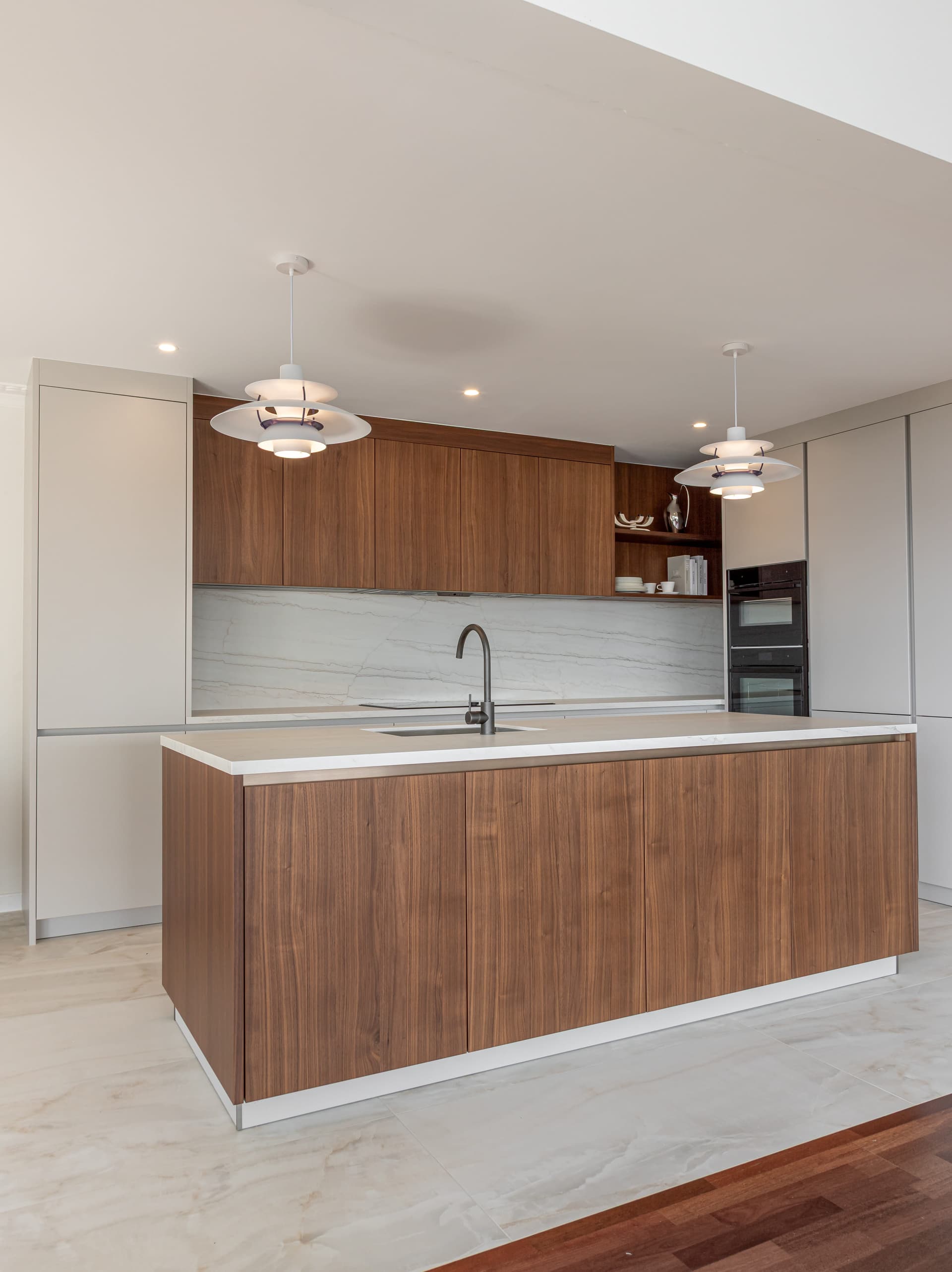 Timber-look island with sink