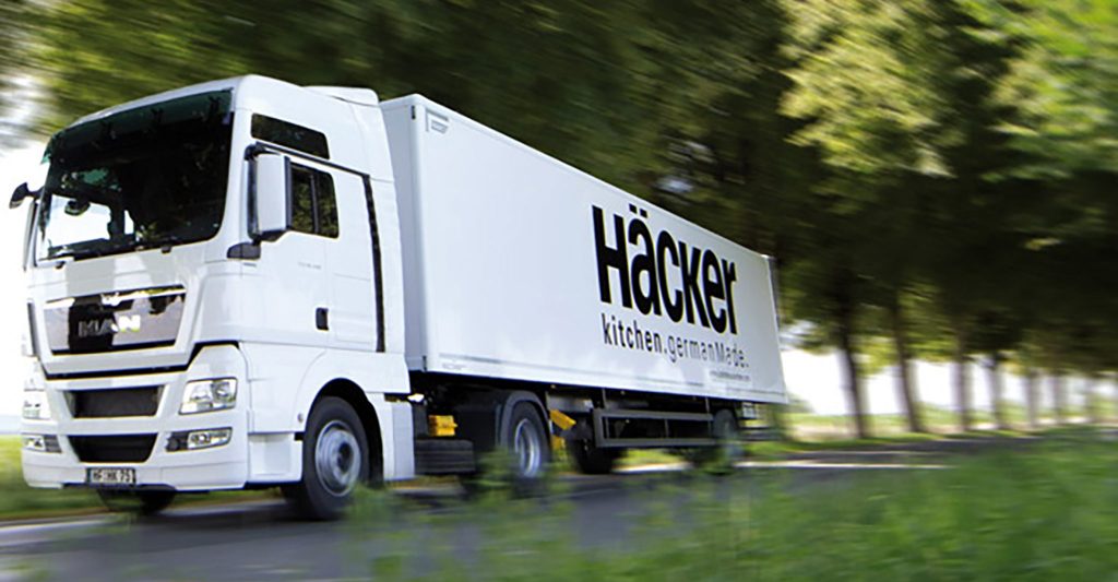 Häcker Kitchens truck driving to deliver our high quality kitchen components into a clients home.