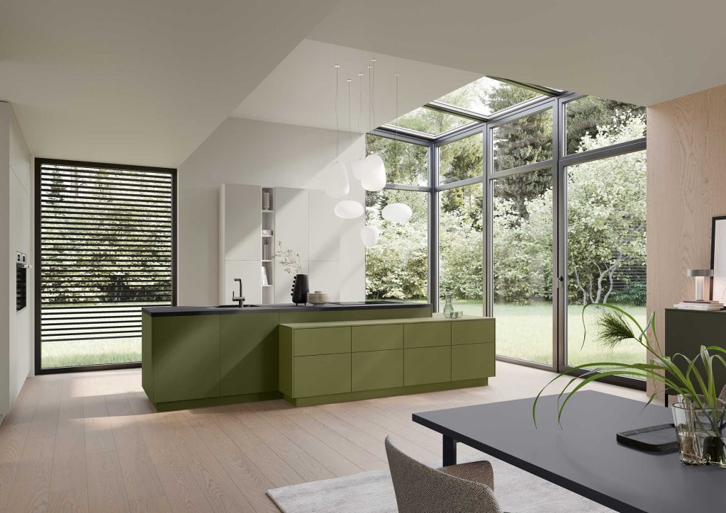 Kitchen in green multiple materials 